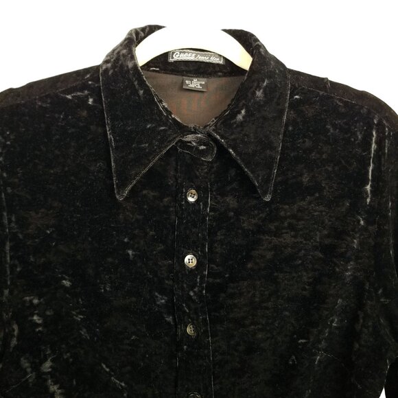 Vintage Guess Black velvet button up sweatshirt jacket size medium - Picture 3 of 10